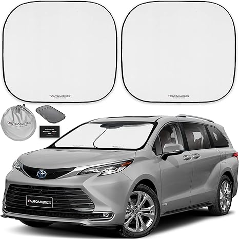 Autoamerics Windshield Sun Shade 2-Piece Foldable Car Front Window Sunshade for Full Size SUV Truck Tesla - Auto Sun Blocker Visor Protector Blocks Max UV Rays and Keeps Your Vehicle Cool - Large Fit