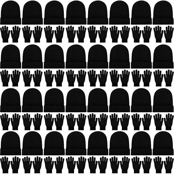 64 Pcs Warm Knit Glove Hat Bulk Windproof Cap Gloves Set Winter Beanies Gloves Pack for Men and Women