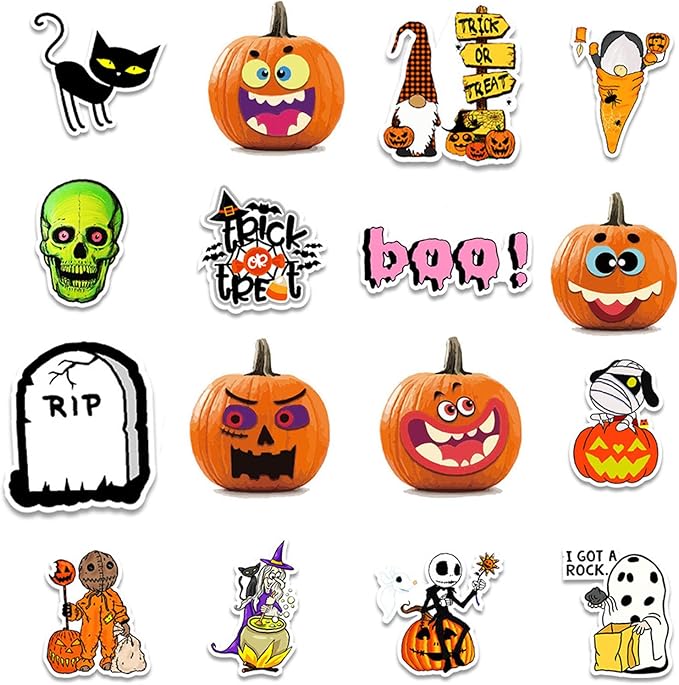 Halloween Stickers for Kids, 50 Pack No Duplicates Pumpkin Skull Bat Spider Stickers,Label Envelope Seals Poster for Halloween Party Decorations (Halloween Stickers)