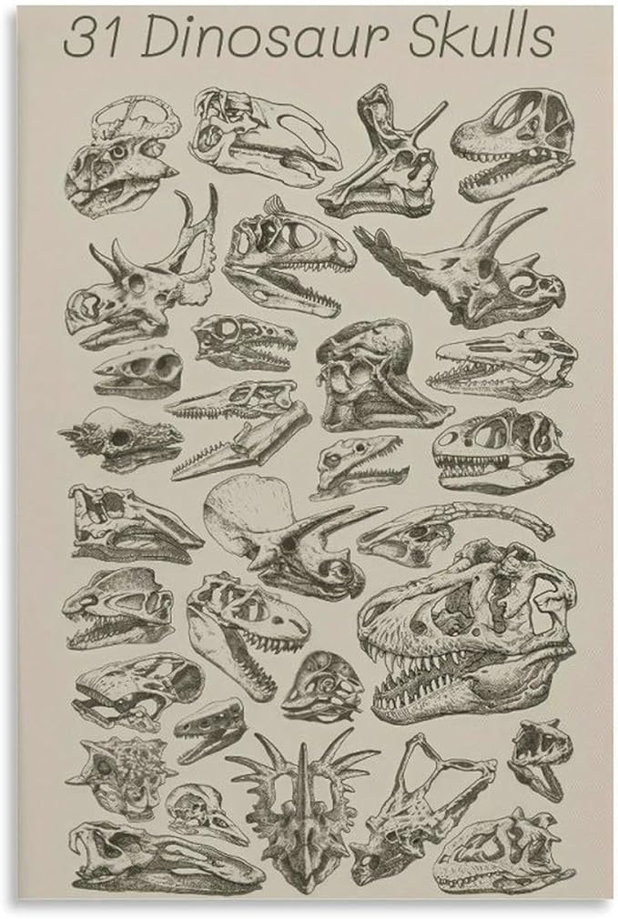 Dinosaur Poster 31 Dinosaur Skulls Poster Animal Bones Canvas Wall Art Aesthetic Decorative Painting Living Roomstyle 12x18inch(30x45cm)