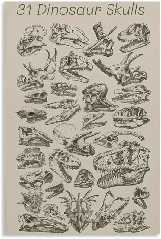 Dinosaur Poster 31 Dinosaur Skulls Poster Animal Bones Canvas Wall Art Aesthetic Decorative Painting Living Roomstyle 12x18inch(30x45cm)