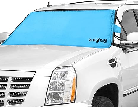 SolarGuard Plus Sunshade for Car Windshield - Reflective Car Shades for Windshield, Blocks Damaging UV Rays - for Use on Front Window Exterior, Includes Security Flaps - Pool Blue, XL Size