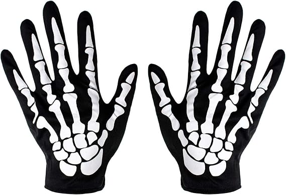 Skeleton Gloves Skull Fancy Dress Accessory for Women and Kids Halloween Party Costume Gloves Black