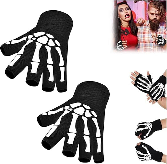 2PSC Skeleton Gloves,Skeleton Gloves with Touchscreen and Warm for Halloween Cosplay Party and Daily Wears 2 Pairs