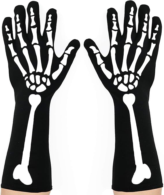 Bone Hand Skeleton Gloves - Skeleton Accessories Stretch Elbow Gloves for Adults and Kids