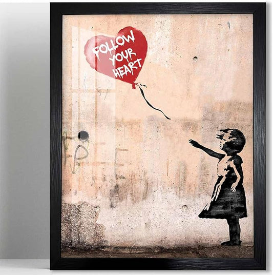 Biufo Banksy Canvas Wall Art Decor, Graffiti Print Picture Street Art, Girl with Balloon Poster, Bedroom Home Wall Decor (10L x 8W, Framed)