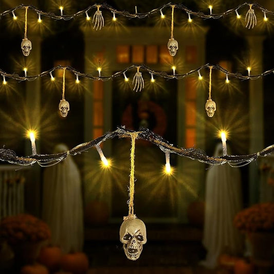 Halloween Indoor Outdoor 6FT Lights Decor, 26LED Hanging Skeleton Bone Hand String Lights, Battery Operated Spooky Halloween Wreath Door, Patio, Party Decoration