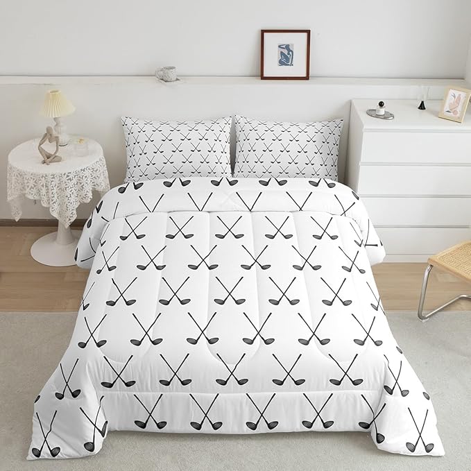 Feelyou Golf Bedding Set Golf Club Comforter Set for Kids Boys Girls Teens Golf Lover Gift Comforter Twin Size Room Decor Golf Sports Quilt Set 2Pcs