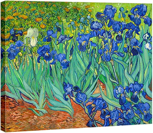 Wieco Art Irises Modern Stretched and Framed Floral Giclee Canvas Print By Van Gogh Famous Flowers Oil Paintings Reproduction Artwork Pictures on Canvas Wall Art for Bedroom Home Decorations