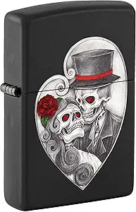 Zippo Lighter, Gothic Skull Couple Design - Black Matte 81119