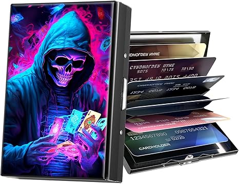 Metal Wallet,Credit Card Holder for Women Men,RFID Blocking Card Holder Wallet Mini Slim Aluminum Wallet ID Case Hard Card Case Business Card Holder Case,Glitter Skull Men