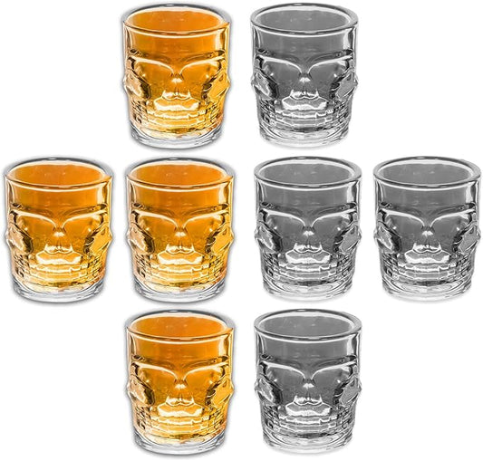 Skull Shot Glasses Pack - 8 PC Bundle Halloween Skull Party Favor Shot Glasses Plastic Cups for Halloween Party Oktoberfest Decoration 1.7 Oz/ 50 ml (Clear)
