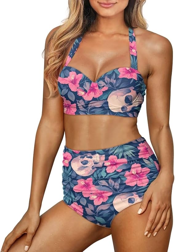 Women’s Bikini Bathing Suit Two Piece Swimsuit Set Neck Strap Top with Bottoms Summer Tummy Control Beach Swimwear