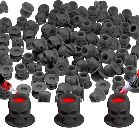 OZER Tattoo Ink Cups with Stable Base and 200pcs Tattoo Ink Cup Skull Disposable Silicone Tattoo Pigment Cup Black