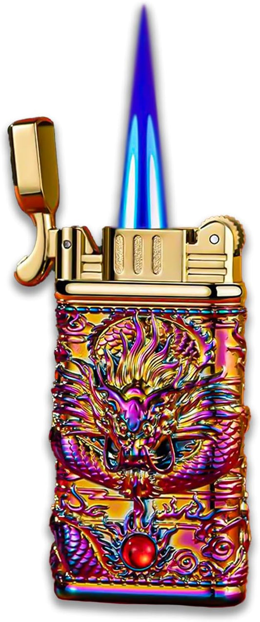 Carving Dragon Antique Lighter, Cool Vintage Metal Lighters, Torch Lighters Butane Refillable, Unique Lighters Gifts for Men, for Candle Camping(NO Butane Fuel) (#12)