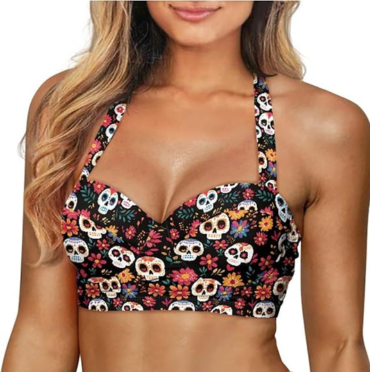 Womens Push Up Bikini Tops Halter Bathing Suits Quick Dry Modest Padded Swimsuit Top Only