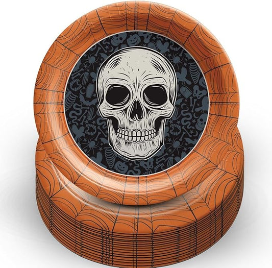 Wicked Hauntings Round Paper Plates, Multi-color, Pack of 20, Skull, 10"