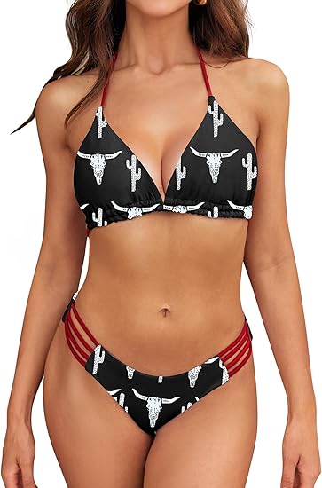 Bikini Sets for Women Cowgirl Style Two Piece Swimsuits Back Lace Up Mid Rise Sexy Bathing Suit Size XS-XL