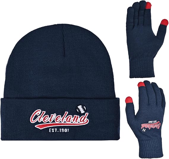 Vintage Classic Skull Cap Embroidery Beanie Hat Cuffed Winter Hat Knit Comes with Warm Gloves Gifts for Unisex Fans