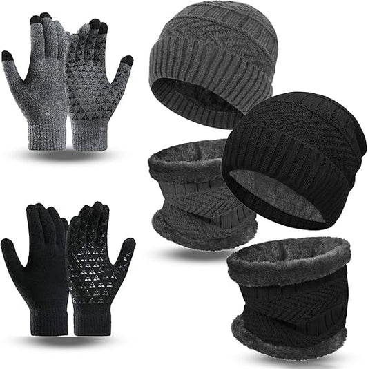 6 Pieces Winter Beanie Hat Scarf Gloves Set for Men and Women,Knitted Skull Cap Winter Hat Touchscreen Gloves Neck Warmer