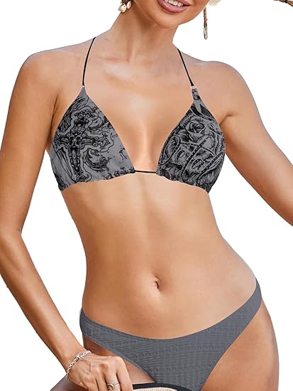 Women's Solid Triangle Bikini Top Sexy Halter String Micro Bathing Suits Tops