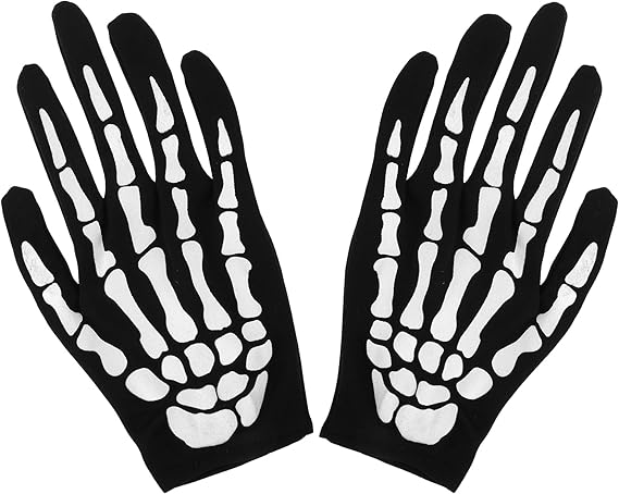 Gloves Halloween Hands Costumes 1 Pair Ghost Cosplay Skull Claws Horror Bone Scary Full Long Fingers Party Decor Rider Mittens Adults Women Men(black,short)