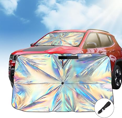 Aokway Car Windshield Sunshade Umbrella, Foldable Umbrella car Shade Front Windshield with 360° Rotating Drawstring Design, UV & Heat Protection, Fits Most Vehicle (XL 59.1 x 35.8 inch)
