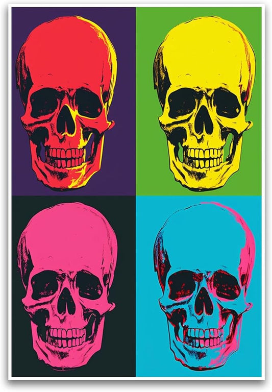 Skull Skeleton Joker Jester Pop Art Poster - Vibrant Pop Art Warhol Inspired Digital Art Poster - 12 x 18 Inch Unframed Poster - Premium Poster On 100lb Gloss Paper - Printed In The USA FHJP1290
