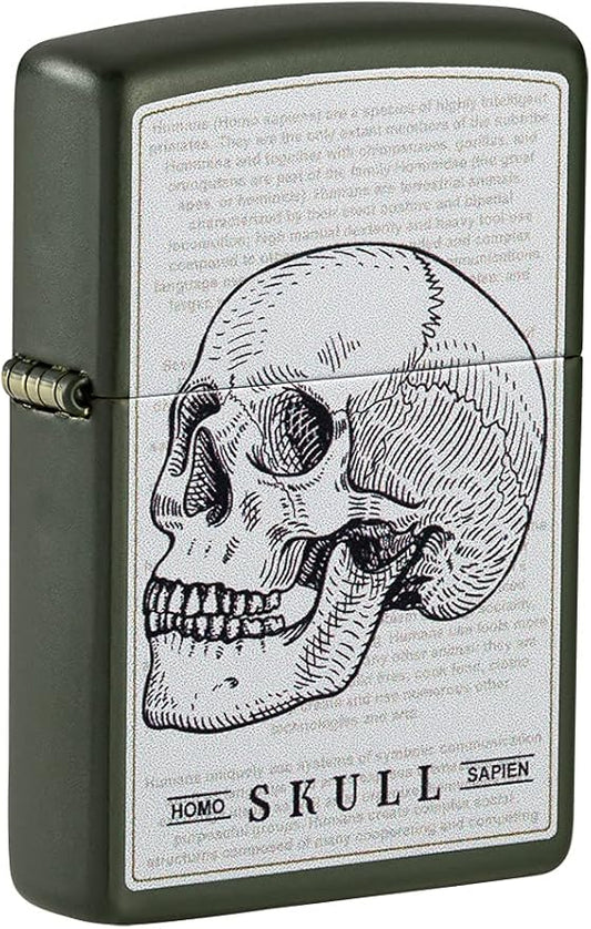 Zippo Literary Skull Design Green Matte Pocket Lighter