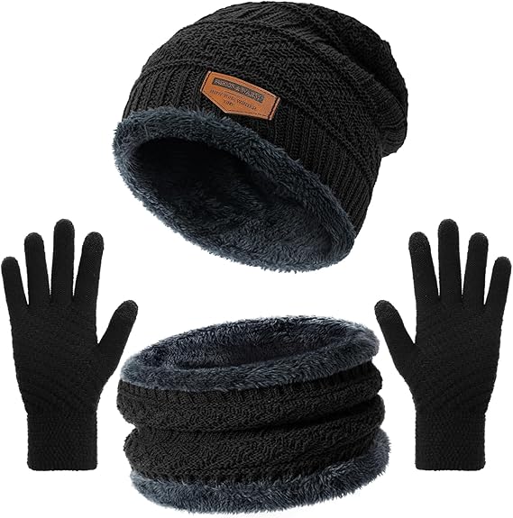 Winter Hats for Women/Men - Beanies Hats Neck Scarfs Set Warm Slouchy Beanie Snow Knit Skull Cap Gifts for Women & Men