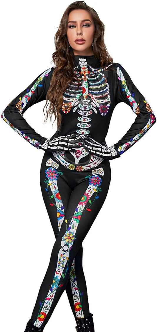 Skeleton Costume Women Womens Halloween Costumes Adult Skeleton Body Suits Women for Halloween Cosplay Role Play