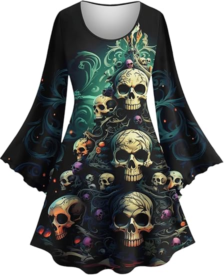 Women's Plus Size Gothic Style 3D Print Flare Slleves A Line Graphic Dress