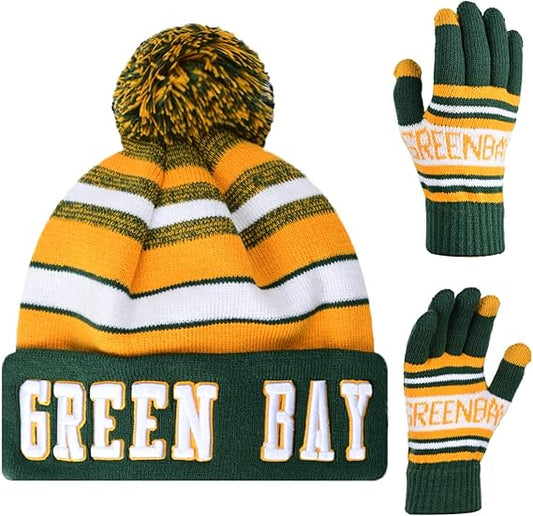 Vintage Classic Skull Cap 3D Embroidery Beanie Cuffed Winter Hat Knit Comes with Warm Gloves Gifts for Men Women Fans