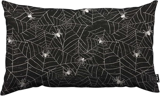TKS MITLAN Halloween Spiderwebs Pillow Covers 12 x 20 Inch Black and White Grunge Background Decorative Throw Pillow Covers Linen Cushion Case for Sofa Couch