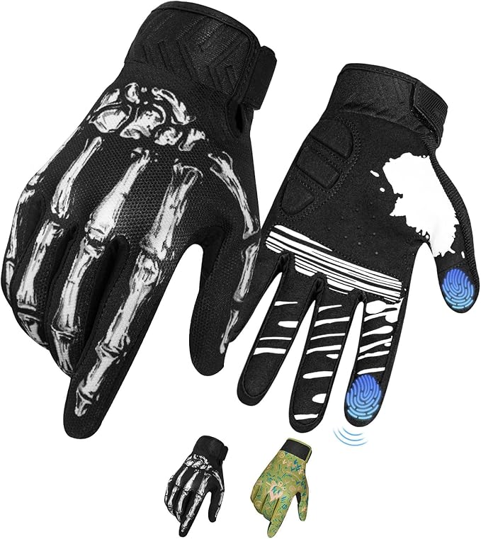 Skeleton Motorcycle Gloves Men Women Touchscreen, Non-Slip Mountain Bike Gloves for Men Cycling, Lightweight Dirt Bike Riding Bicycle Glove