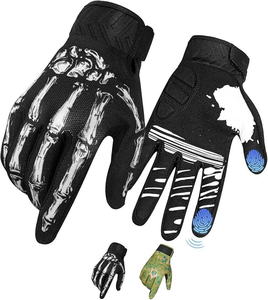 Skeleton Motorcycle Gloves Men Women Touchscreen, Non-Slip Mountain Bike Gloves for Men Cycling, Lightweight Dirt Bike Riding Bicycle Glove