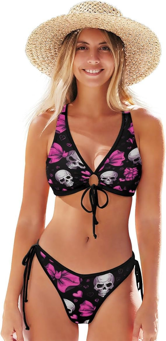 Skull Bikini Set for Women Two Piece Sexy O-Ring String Triangle Swimsuit for Summer Beach
