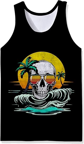 Mens Cotton Tank Tops Funny Graphic Beach Summer Sleeveless Muscle Tank Top