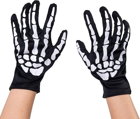 Skeleton Gloves Men, Scary Halloween Costumes Reaper,Stretchable Men Women Halloween Accessories Skull Bone Gloves Black and White