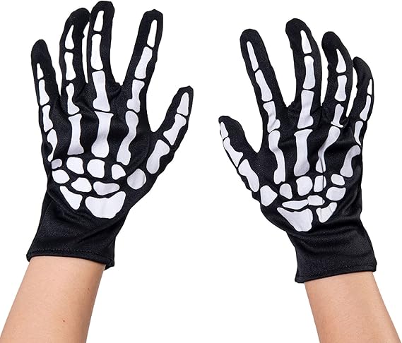 Adult Skeleton Halloween Costume Gloves, Scary Reaper Bone Gloves for Cosplay & Themed Parties Black and White