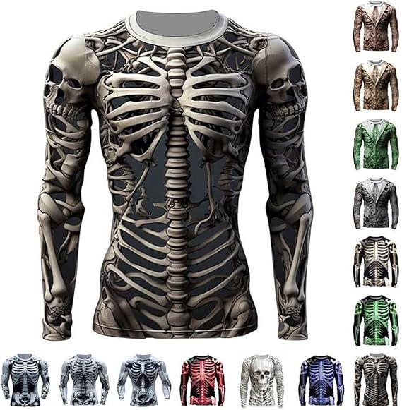 Halloween Costumes Shirts for Men 3D Skeleton Photo-Realistic T-Shirt Casual Funny Skull Rib Cage Graphic Mens Tees