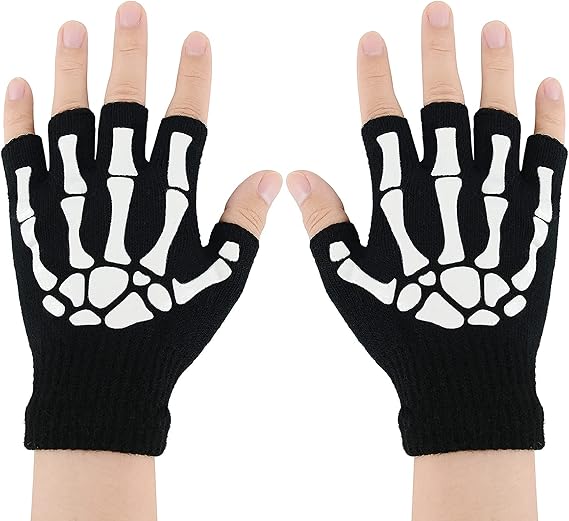 Halloween Skeleton Gloves - Adult & Kids Luminous Skull Knit Gloves