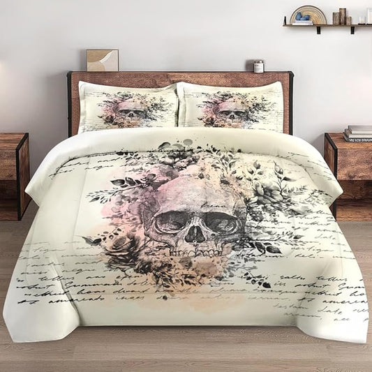 Full Size Comforter Set with 2 Pillowcases, Rock Goth 3 Pcs Bedding for Adults, Retro Gothic Soft Comforter Set for Bedroom Bed Decor