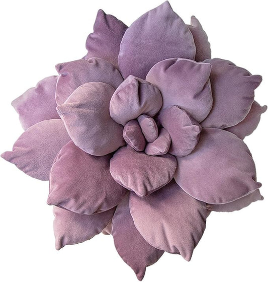 3D 17" Purple Cactus Flower Pillow | Hand-Stitched Flower Pillow for Bedroom, Living Room, and Nursery | Cozy Decorative Leaf Throw Pillow