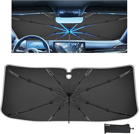Upgraded TZQZYL Car Windshield Sun Shade,Foldable Front Window Sunshade for Medium Sedans/SUVs - Universal 57"x32", Nano-Ice-Crystal Coating Sun Shade for Car Windshield,Block UV Rays