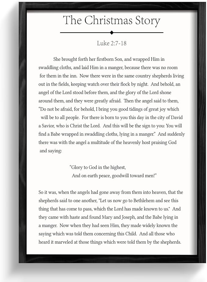 LITIVY The Christmas Story Farmhouse Scripture Wall Decor Christmas Framed Wall Art 17" x 13" Bible Verse Xmas Sign Home Decor For Mantel,Dining room, Office (Black, 13 x 17 In)
