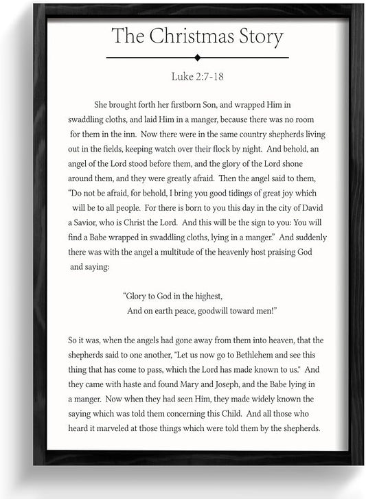 LITIVY The Christmas Story Farmhouse Scripture Wall Decor Christmas Framed Wall Art 17" x 13" Bible Verse Xmas Sign Home Decor For Mantel,Dining room, Office (Black, 13 x 17 In)