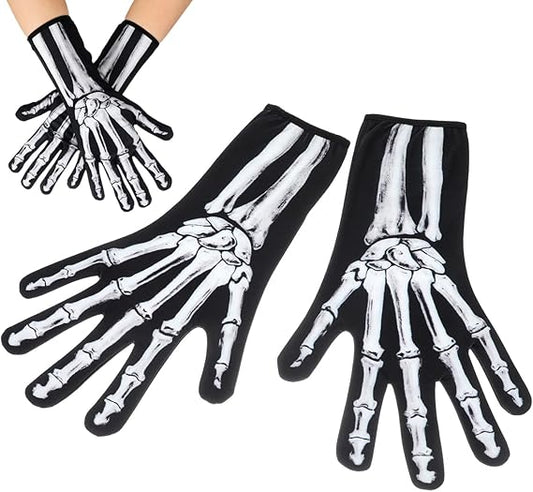1 Pair Halloween Skeleton Full Finger Gloves Gothic Skull Bones Costume Ghost Gloves for Halloween Prom, Fancy Dress, Cosplay Party Costume Accessories