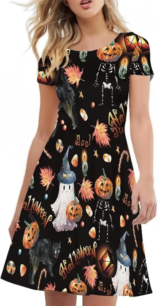 Women's Summer Casual Short Sleeve T-Shirt Swing Dress Crew Neck Plus Size S-4XL