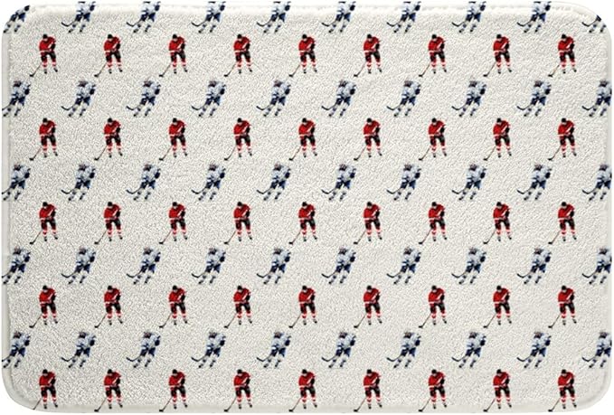 Ice Hockey Player Doormats Floor Mats 16"X 24", Kids Sports Game Bath Mat Ice Hockey Athlete Silhouette Bathroom Rugs for Boys Teens Bathroom Decor, Hockey Puck Floor Rug Carpets, Water Absorbent